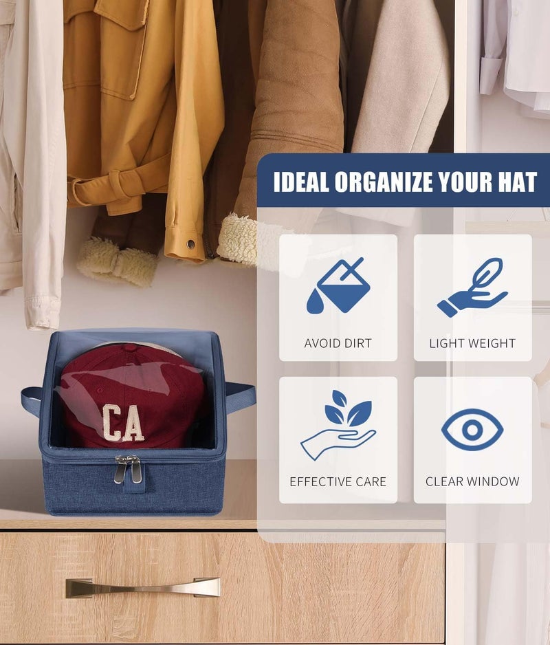 Livelab Hat Organizer for Baseball Caps, Hat Storage Holder Container for Closet Hold Hats with Clear Window, Hat Boxes for Home Storage | 2Pcs Blue - Image 4